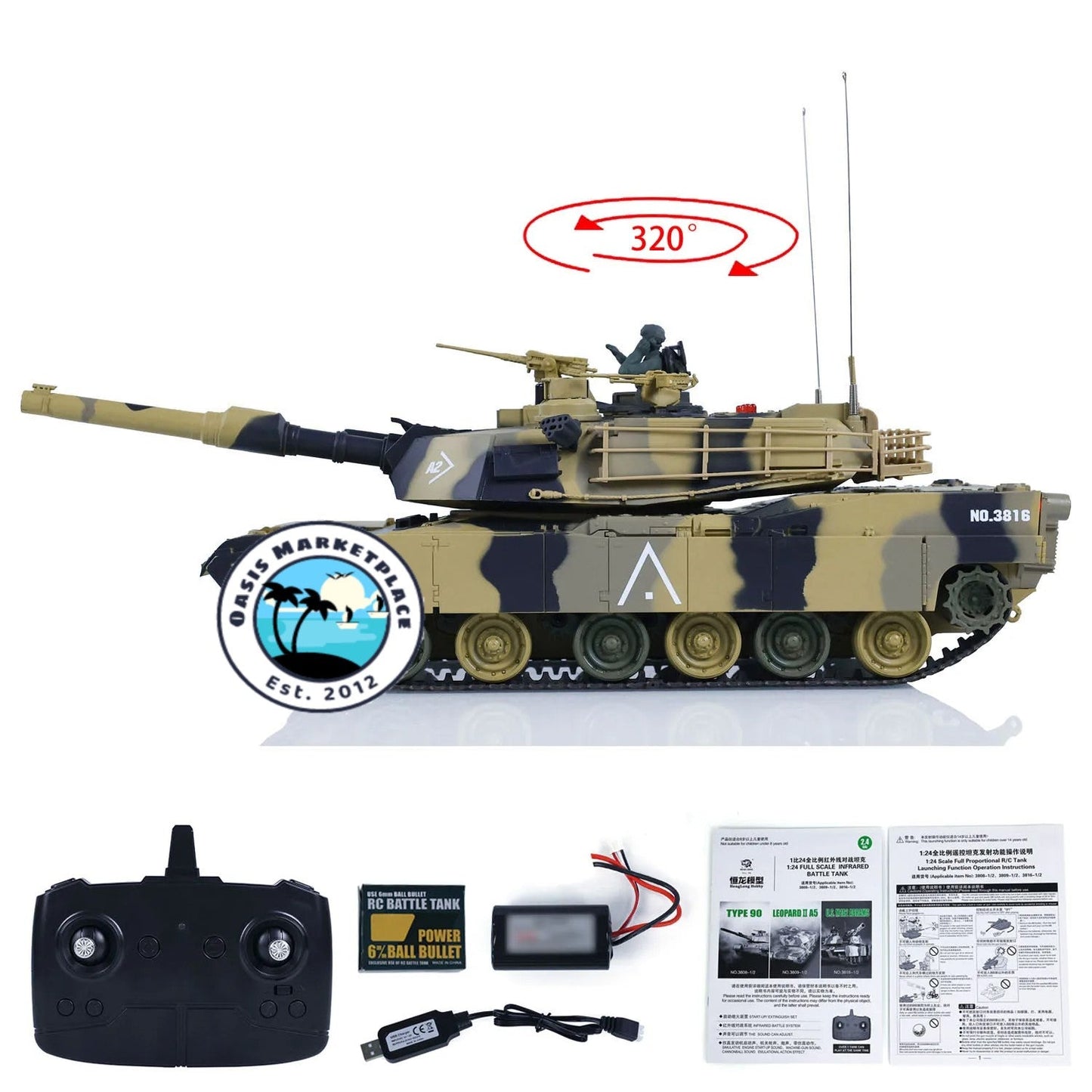 Heng Long 1/24 M1A2 3816-2 RC Tank Abrams