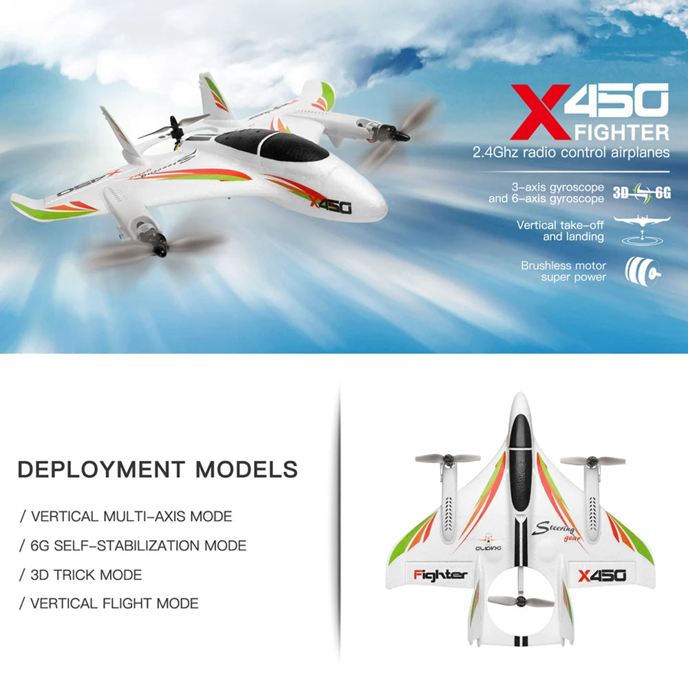 Wltoys | XKS X450 3D 6G 6CH Fixed Wing VTOL RC Plane 1500mAh Battery
