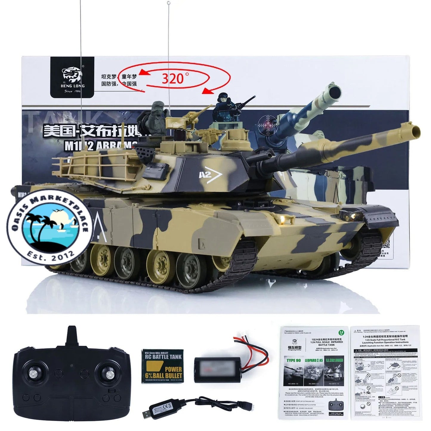 Heng Long 1/24 M1A2 3816-2 RC Tank Abrams