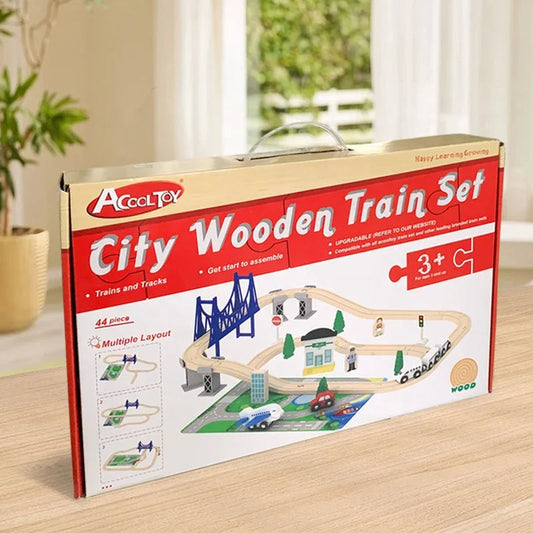 Acooltoy AC7505 City 44+ Piece Wooden Train Set