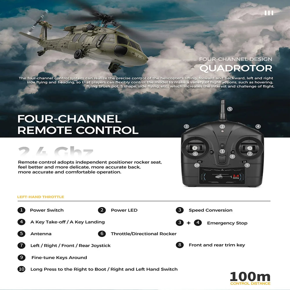 WLtoys | K170 Black Hawk 6 Axis Gyroscope 4Ch Optical Flow RC Helicopter