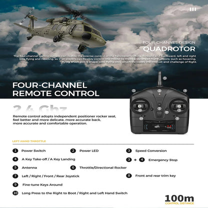 WLtoys | K170 Black Hawk 6 Axis Gyroscope 4Ch Optical Flow RC Helicopter