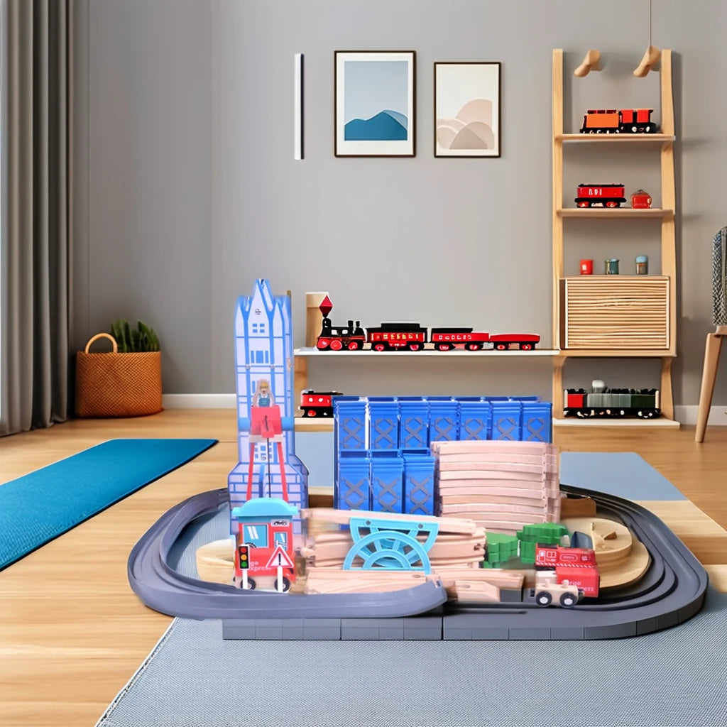 Acooltoy AC7525 Spiral 50+ Piece Wooden Train Set