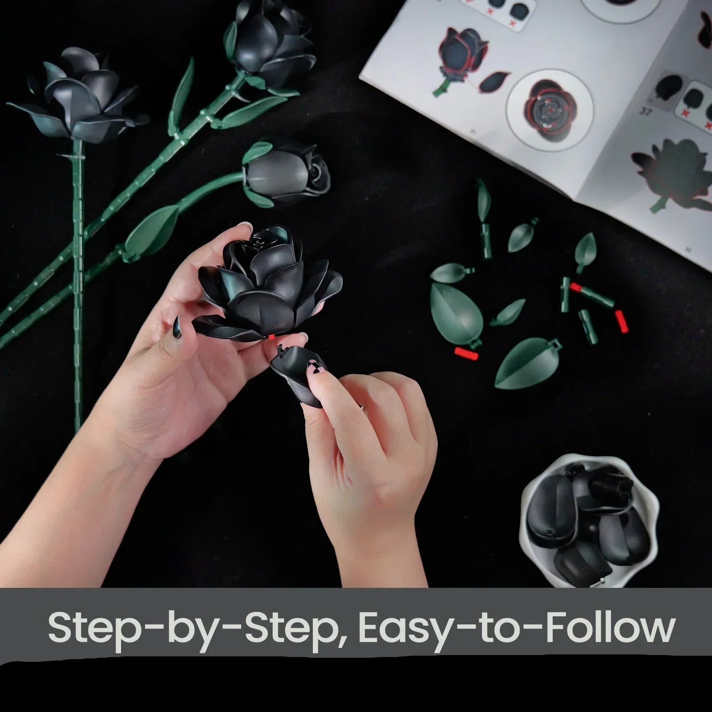 Dark Kiss Black Rose Bouquet Building Block Set