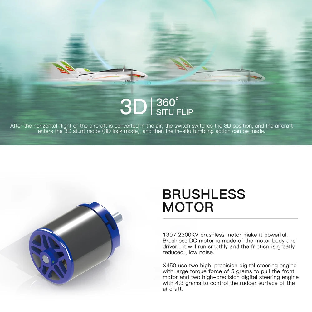 Wltoys | XKS X450 3D 6G 6CH Fixed Wing VTOL RC Plane 1500mAh Battery