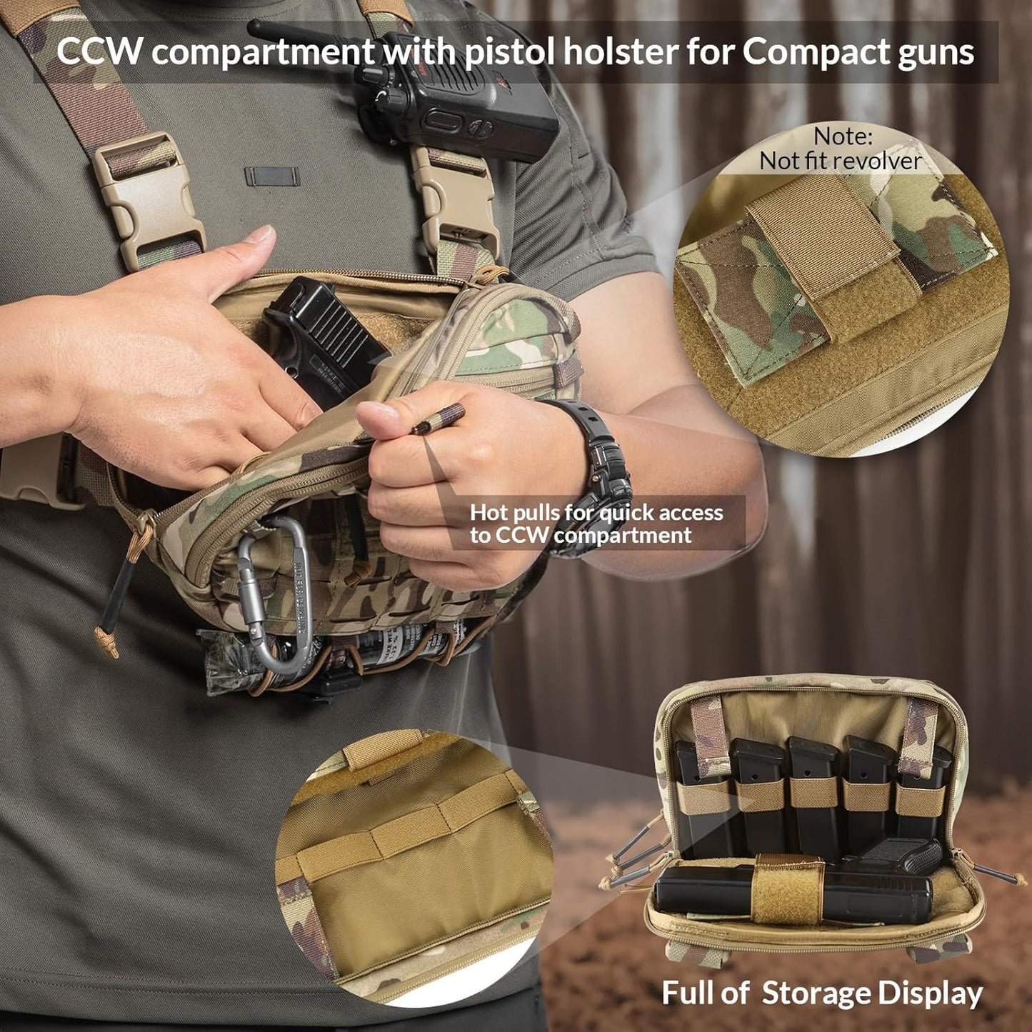 Votagoo Tactical Chest Pack EDC Chest Bag 2L Utility Molle Chest Rig Pouch-3