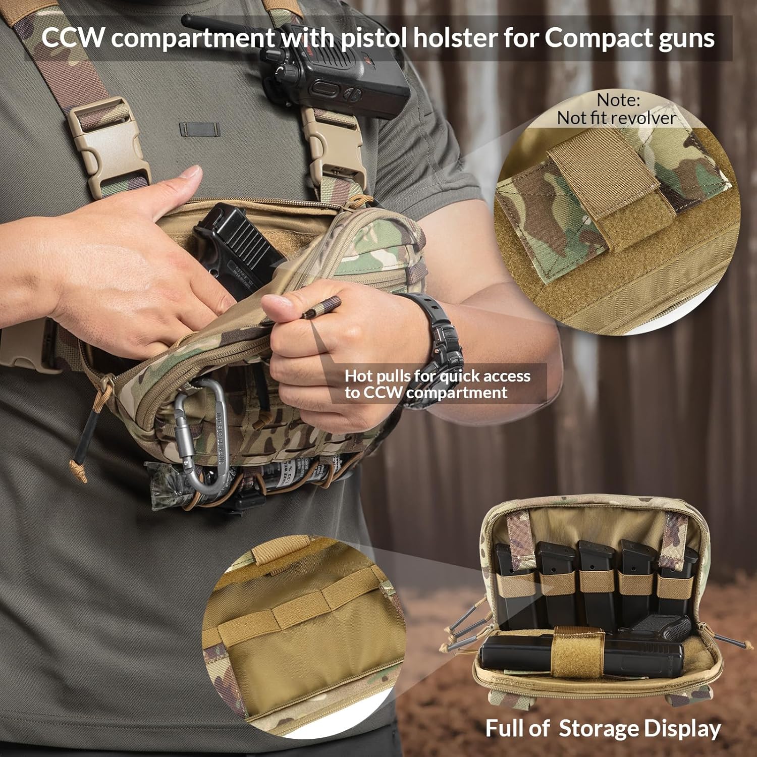 Votagoo Tactical Chest Pack EDC Chest Bag 2L Utility Molle Chest Rig Pouch-3