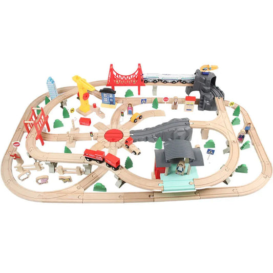 Acooltoy AC7556 The Great Intersection 100+ Piece Wooden Train Set