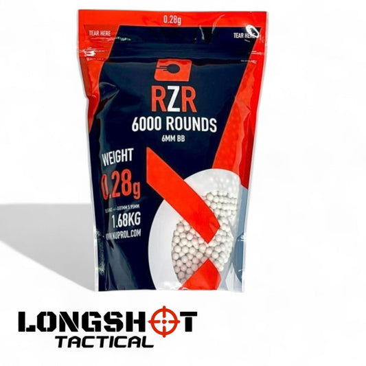 RZR Airsoft BBs 0.28g – 6000R Resealable Bag (White) by Nuprol
