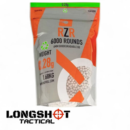 RZR Airsoft BBs Biodegradable (6000R Resealable Bag) (0.28g) (White)