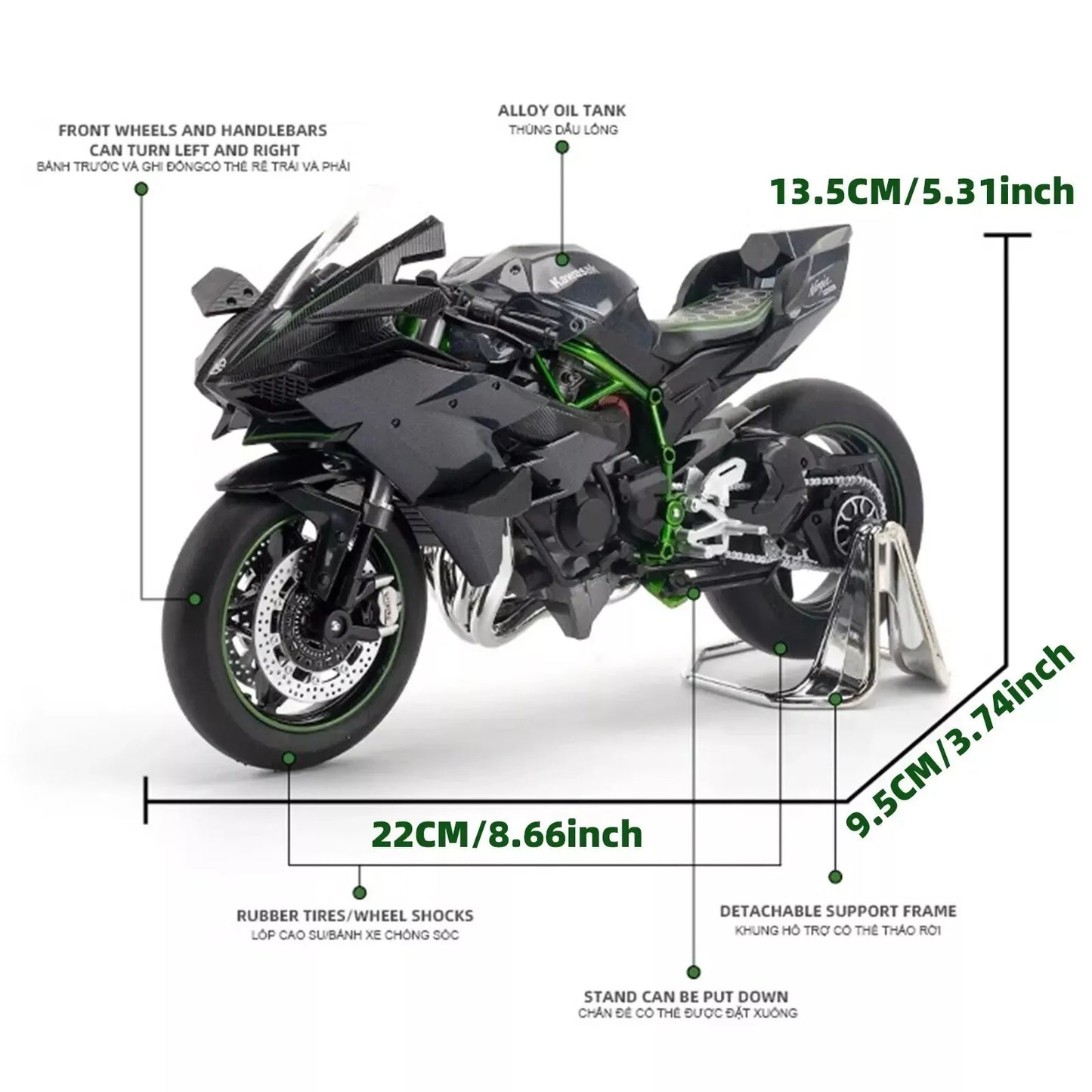 Replica 1:9 Diecast Ninja Motorcycle Model